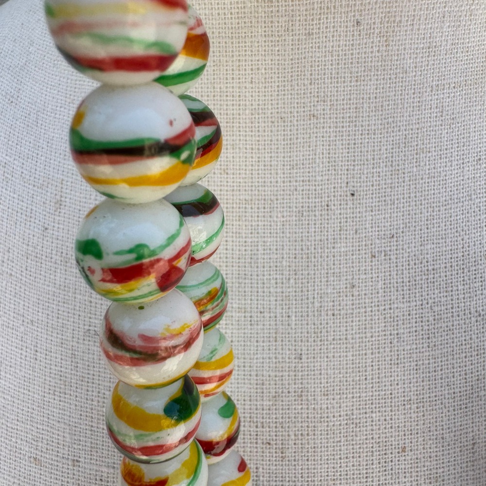 Hand Painted Striped Glass Bead Necklace Yellow Tassel Chinese Knot Multicolor - Picture 9 of 10